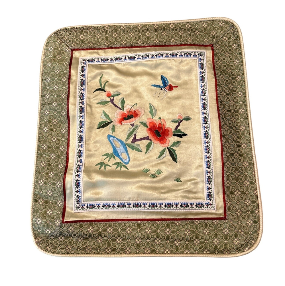 Toss pillow cover silky rayon satin hand embroidery golden square zips closed